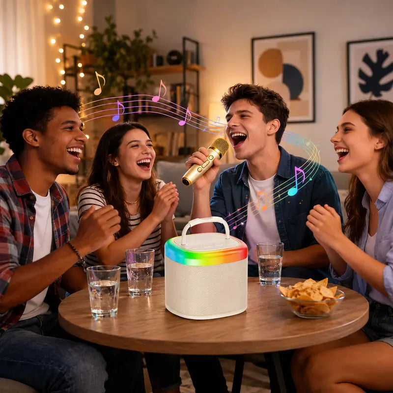 [100% Original] JYX D17 Mini Karaoke Machine Bluetooth Speaker with Wireless Microphones, Powerful Bass & RGB Lights | Portable KTV System for Summer Outdoor Parties, Family Fun & Gifts for Men and Women Mothersdaygift Summerwins Dealsforyoudays Tiktoksho