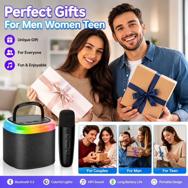 [100% Original] JYX D17 Mini Karaoke Machine Bluetooth Speaker with Wireless Microphones, Powerful Bass & RGB Lights | Portable KTV System for Summer Outdoor Parties, Family Fun & Gifts for Men and Women Mothersdaygift Summerwins Dealsforyoudays Tiktoksho