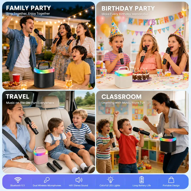 [100% Original] JYX D17 Mini Karaoke Machine Bluetooth Speaker with Wireless Microphones, Powerful Bass & RGB Lights | Portable KTV System for Summer Outdoor Parties, Family Fun & Gifts for Men and Women Mothersdaygift Summerwins Dealsforyoudays Tiktoksho