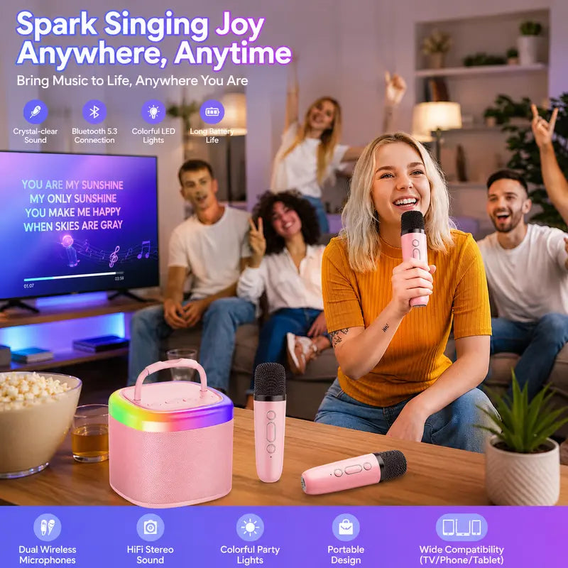 [100% Original] JYX D17 Mini Karaoke Machine Bluetooth Speaker with Wireless Microphones, Powerful Bass & RGB Lights | Portable KTV System for Summer Outdoor Parties, Family Fun & Gifts for Men and Women Mothersdaygift Summerwins Dealsforyoudays Tiktoksho
