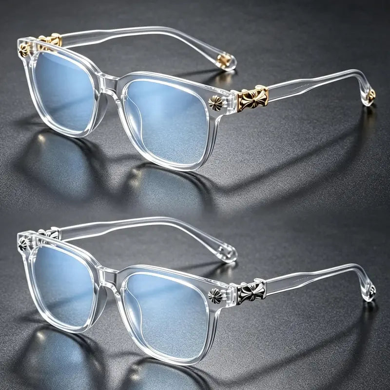 2Pas Retro Square Cross-Accent Unisex Blue Light Glasses, Anti-Blue-Light Eyewear for Office Computer Screen & Outdoor Daily Use