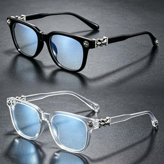 2Pas Retro Square Cross-Accent Unisex Blue Light Glasses, Anti-Blue-Light Eyewear for Office Computer Screen & Outdoor Daily Use