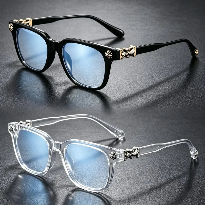 2Pas Retro Square Cross-Accent Unisex Blue Light Glasses, Anti-Blue-Light Eyewear for Office Computer Screen & Outdoor Daily Use