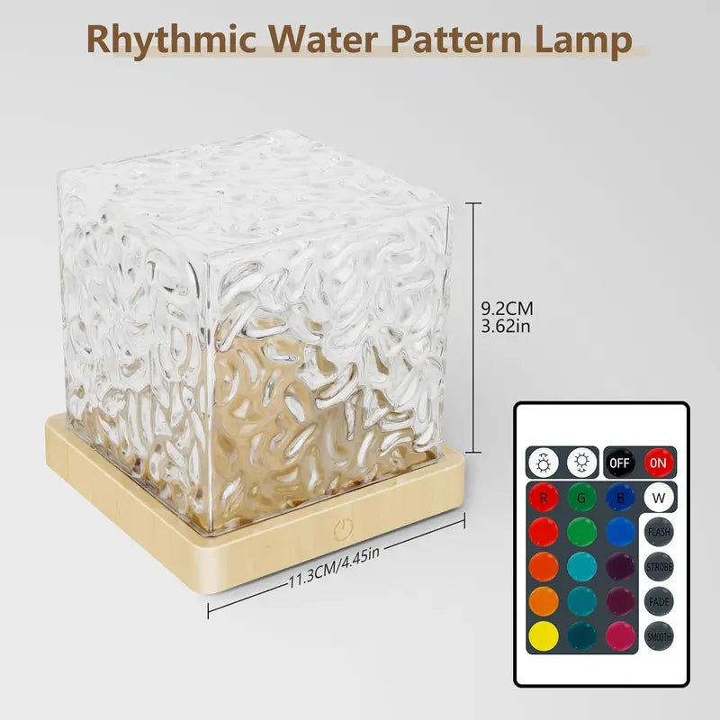 Square Adjustable LED Ocean Wave Projector, 18 Color Modes, Rechargeable, Usb-Powered, Remote Control, Touch Button Switch, Memory Function, Dimmable Settings, ABS & Acrylic, 0.6Lb, 4.45" Cube, Novelty Lighting for Room Transformation & Decor