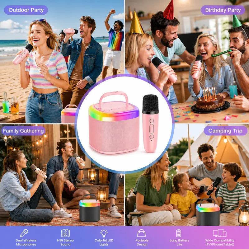 [100% Original] JYX D17 Mini Karaoke Machine Bluetooth Speaker with Wireless Microphones, Powerful Bass & RGB Lights | Portable KTV System for Summer Outdoor Parties, Family Fun & Gifts for Men and Women Mothersdaygift Summerwins Dealsforyoudays Tiktoksho