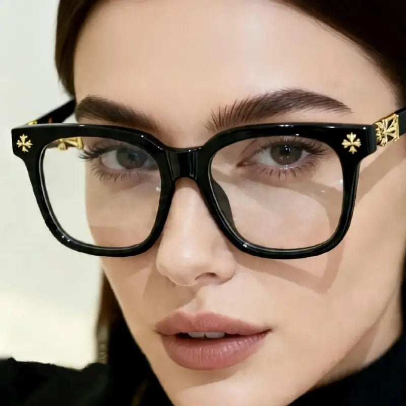 2Pas Retro Square Cross-Accent Unisex Blue Light Glasses, Anti-Blue-Light Eyewear for Office Computer Screen & Outdoor Daily Use