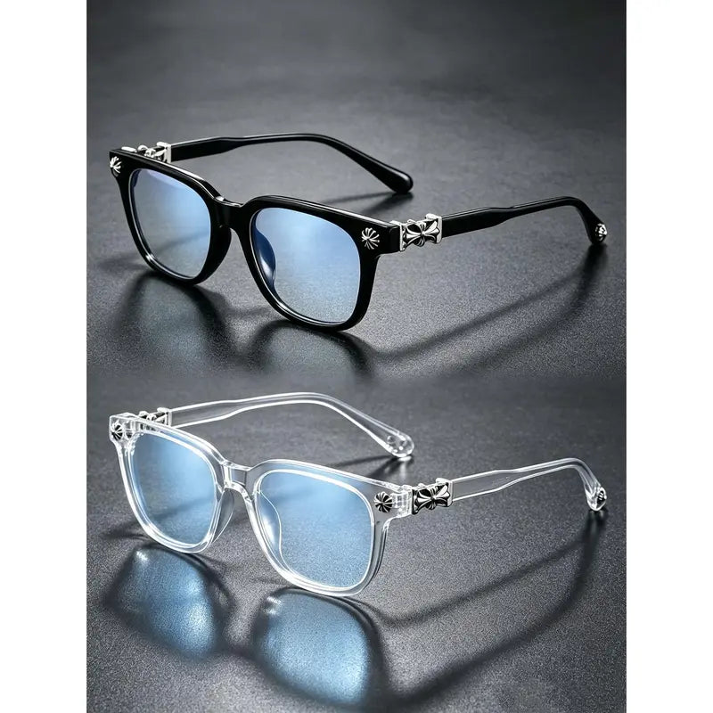 2Pas Retro Square Cross-Accent Unisex Blue Light Glasses, Anti-Blue-Light Eyewear for Office Computer Screen & Outdoor Daily Use