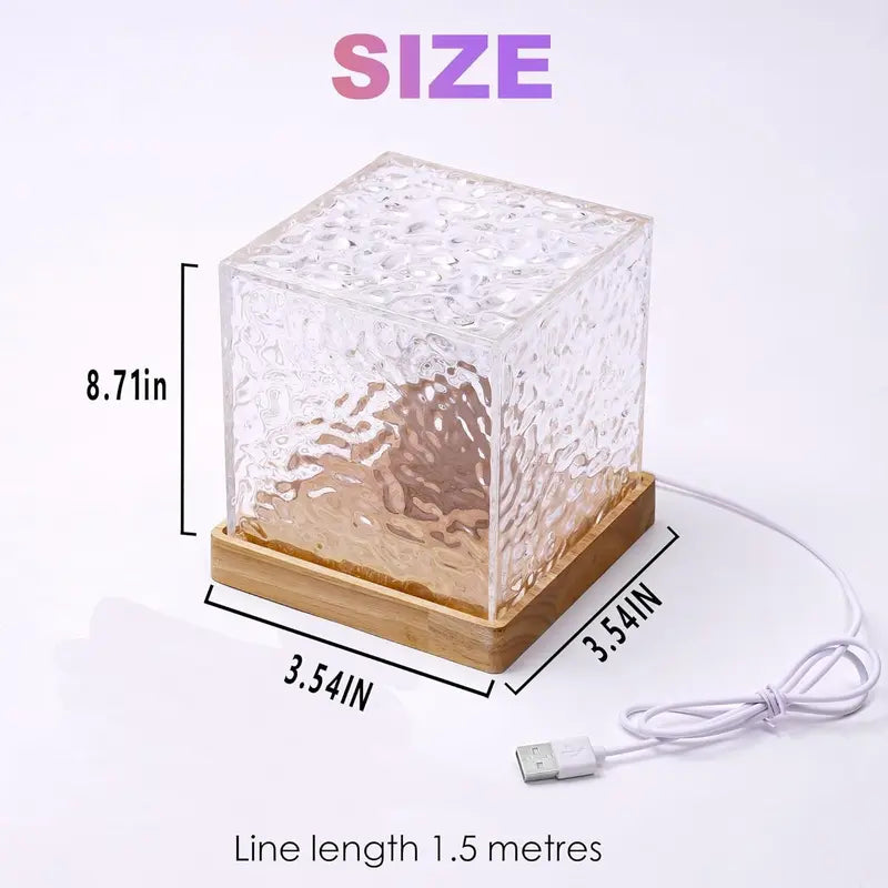 Square Adjustable LED Ocean Wave Projector, 18 Color Modes, Rechargeable, Usb-Powered, Remote Control, Touch Button Switch, Memory Function, Dimmable Settings, ABS & Acrylic, 0.6Lb, 4.45" Cube, Novelty Lighting for Room Transformation & Decor