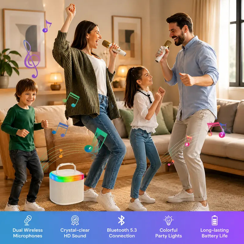 [100% Original] JYX D17 Mini Karaoke Machine Bluetooth Speaker with Wireless Microphones, Powerful Bass & RGB Lights | Portable KTV System for Summer Outdoor Parties, Family Fun & Gifts for Men and Women Mothersdaygift Summerwins Dealsforyoudays Tiktoksho