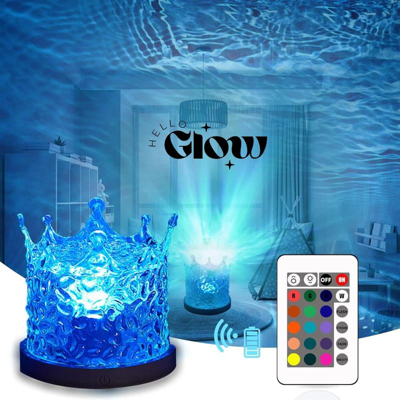 Square Adjustable LED Ocean Wave Projector, 18 Color Modes, Rechargeable, Usb-Powered, Remote Control, Touch Button Switch, Memory Function, Dimmable Settings, ABS & Acrylic, 0.6Lb, 4.45" Cube, Novelty Lighting for Room Transformation & Decor