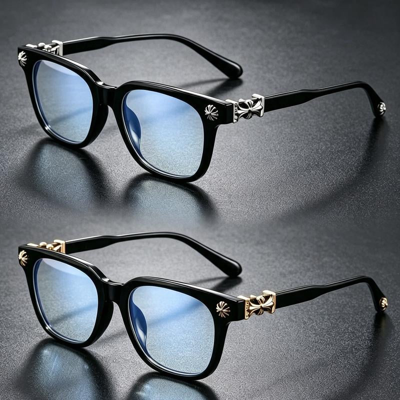 2Pas Retro Square Cross-Accent Unisex Blue Light Glasses, Anti-Blue-Light Eyewear for Office Computer Screen & Outdoor Daily Use